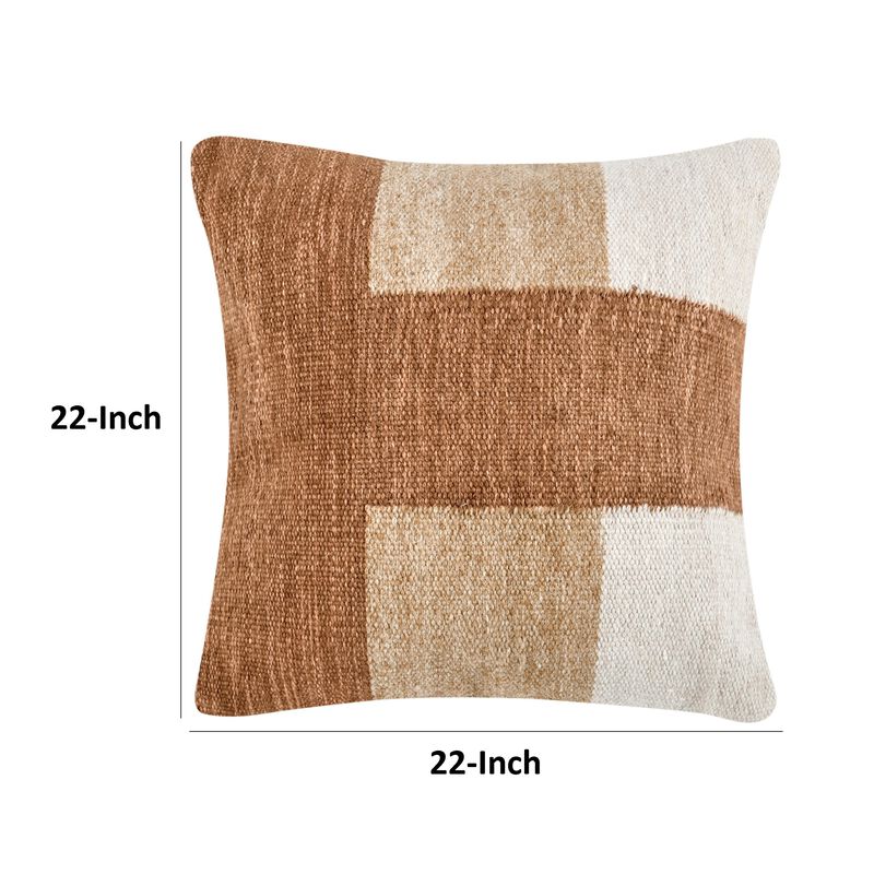 Skio Throw Pillow, Marble Yarn Texture, Square 22 Inch Brown Viscose - Benzara
