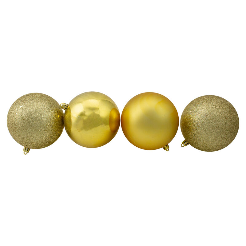 12ct Gold Shatterproof 4-Finish Christmas Ball Ornaments 4" (100mm)