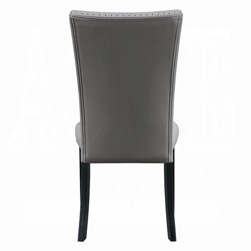 Aline Side Dining Chair Set of 2, Gray Faux Leather, Nailhead Trim - Benzara
