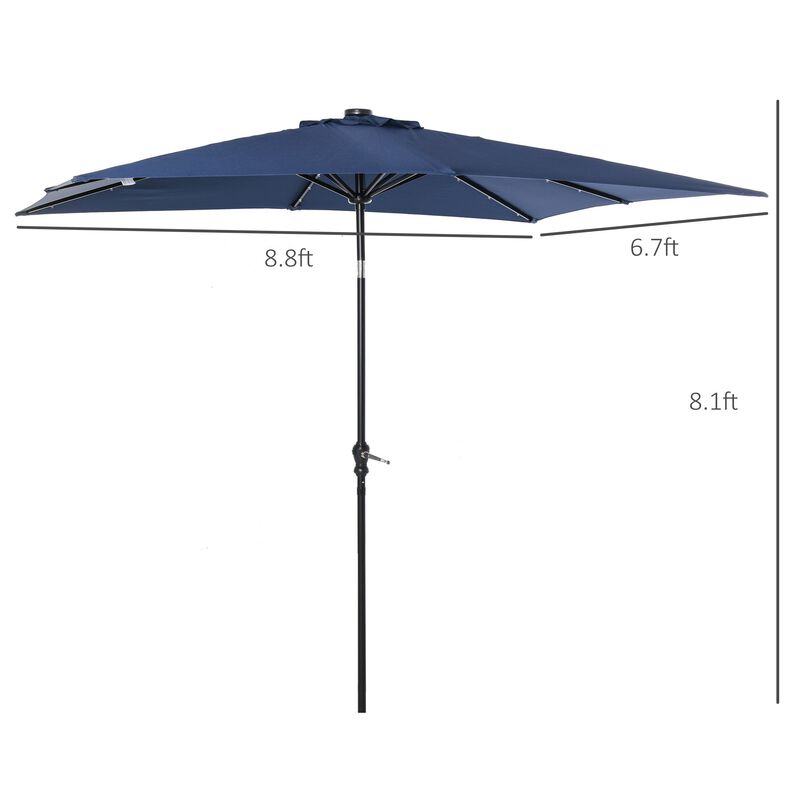 Blue Patio Shade: 9x7 ft Umbrella with Solar LED Lights