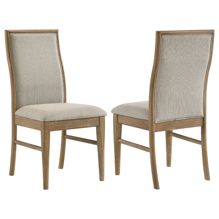 Amity Dining Chair Set of 2, Beige Textured Fabric, Natural Rubberwood