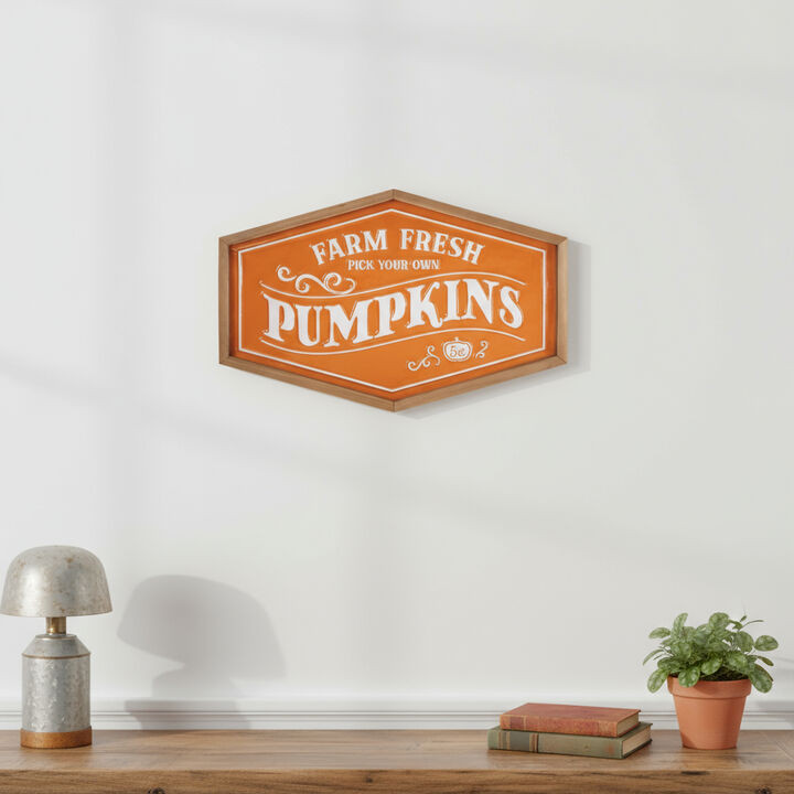 HomeRoots 13" X 20" Orange And White Metal Farm Fresh Pumpkins Wall Decor