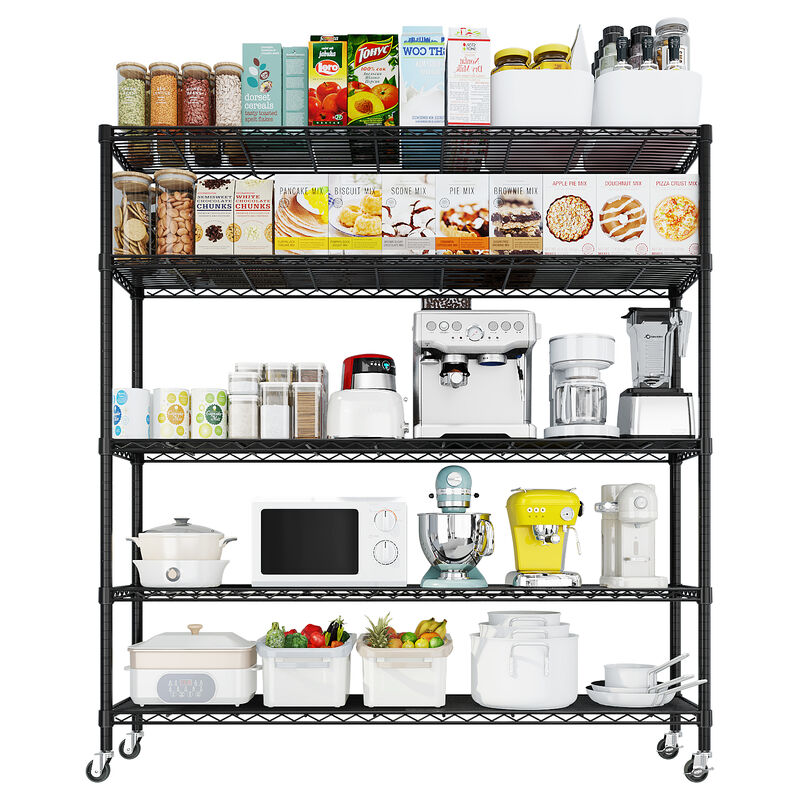Heavy-Duty Wire Storage Shelves with Wheels, Adjustable Metal Garage or Pantry Rack