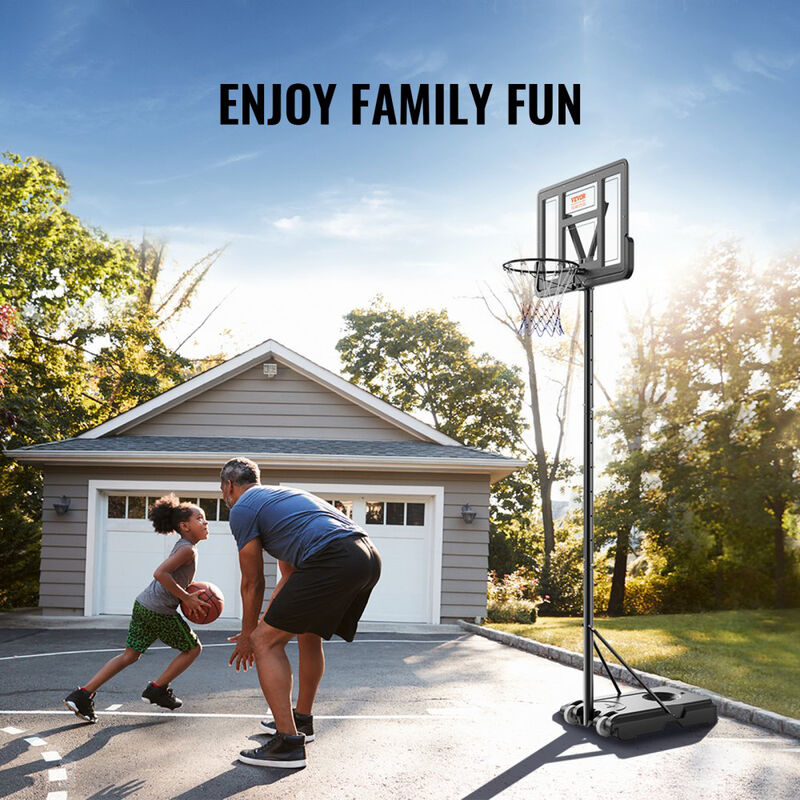 Basketball Hoop System with Fillable Base and Wheels, Adjustable Height for Family Recreation-Black image number 7