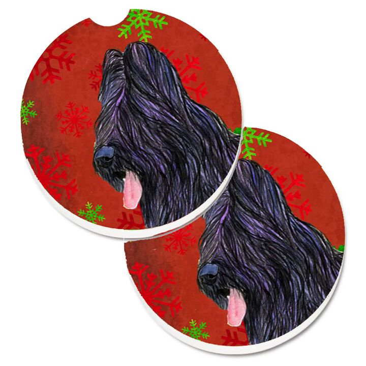 Caroline's Treasures Briard Red & green Snowflakes Holiday Christmas Set of 2 Cup Holder Car Coasters SS4696CARC, 2.56, Multicolor