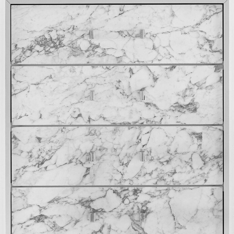 Modern Chest with 5 Drawers Featuring Faux Marble Detailed Front Design