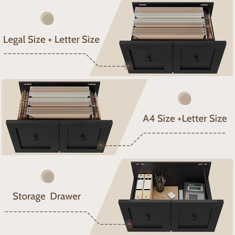 File Cabinet with Bookshelf Organizer, 43"W Wood File Cabinet with Power Outlet, 2 Drawers, 2 Open Storage Shelves, File Storage Fits Legal/A4 Size image number 3