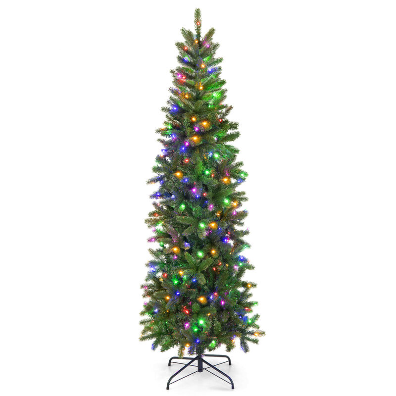 6 Feet Pre-Lit Artificial Christmas Pencil Tree with 648 PVC PE Branch Tips