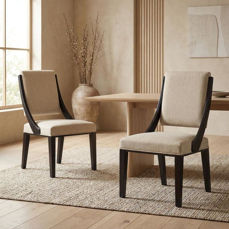 Fabric-Upholstered Dining Chairs for Kitchen and Dining Room, Beige, Set of 2 image number 6