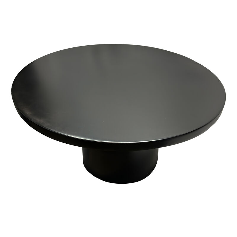 Zoe 30 Inch Round Coffee Table with Pedestal Base, Sleek Modern Silhouette, Matte Black Powder Coated Metal