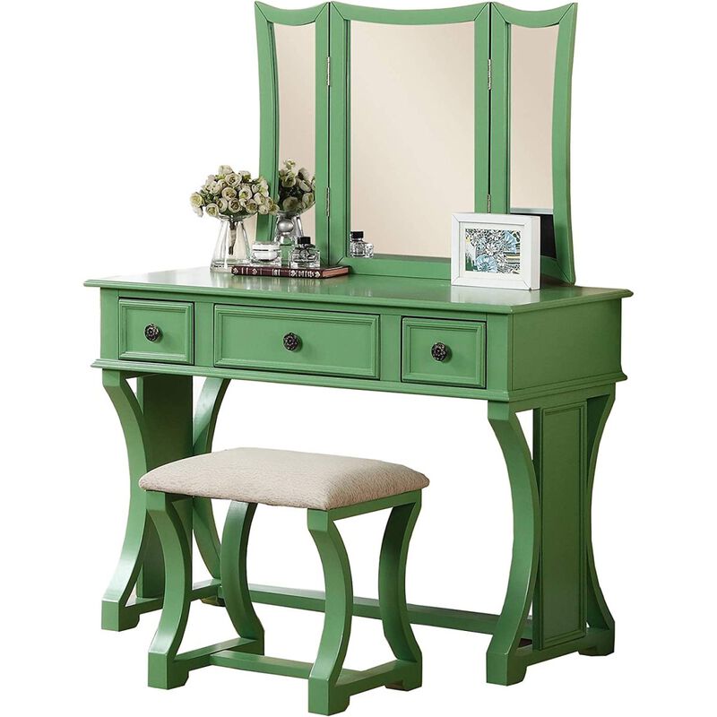 Modern Apple Color Vanity Set with Mirror & Stool