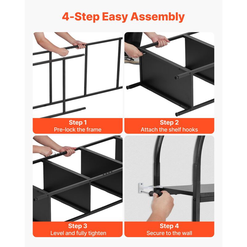 Freestanding 4 Tier Industrial Bookshelf Open Display Shelf Black image number 5