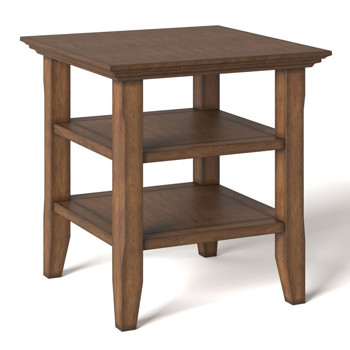 Acadian SOLID WOOD 19 inch Wide Square Transitional End Table in Rustic Natural Aged Brown