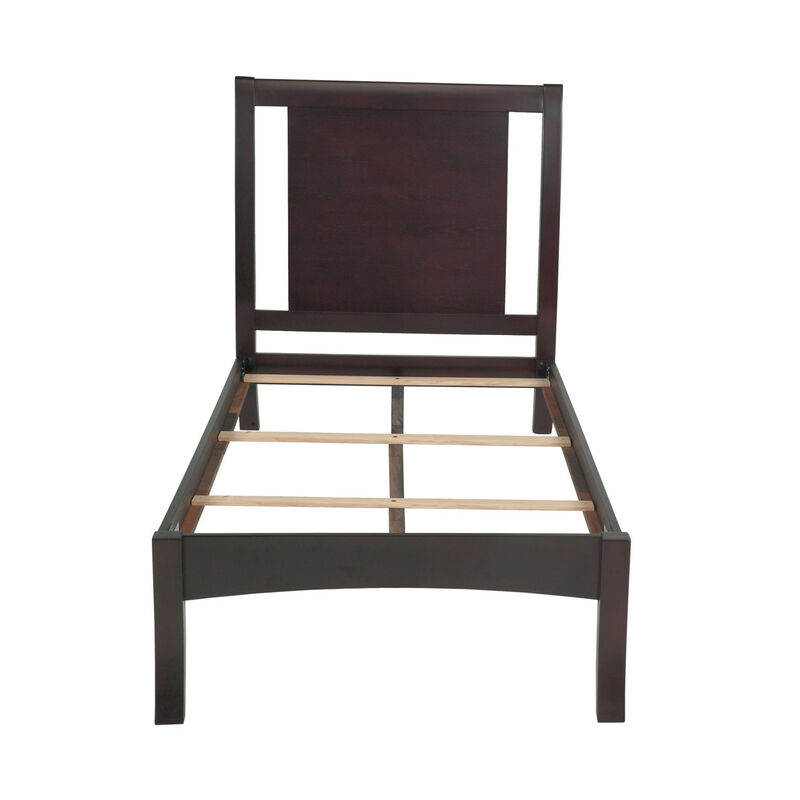 Fang King Size Bed, Sleigh Panel Headboard, Espresso Brown Mahogany Wood - Benzara