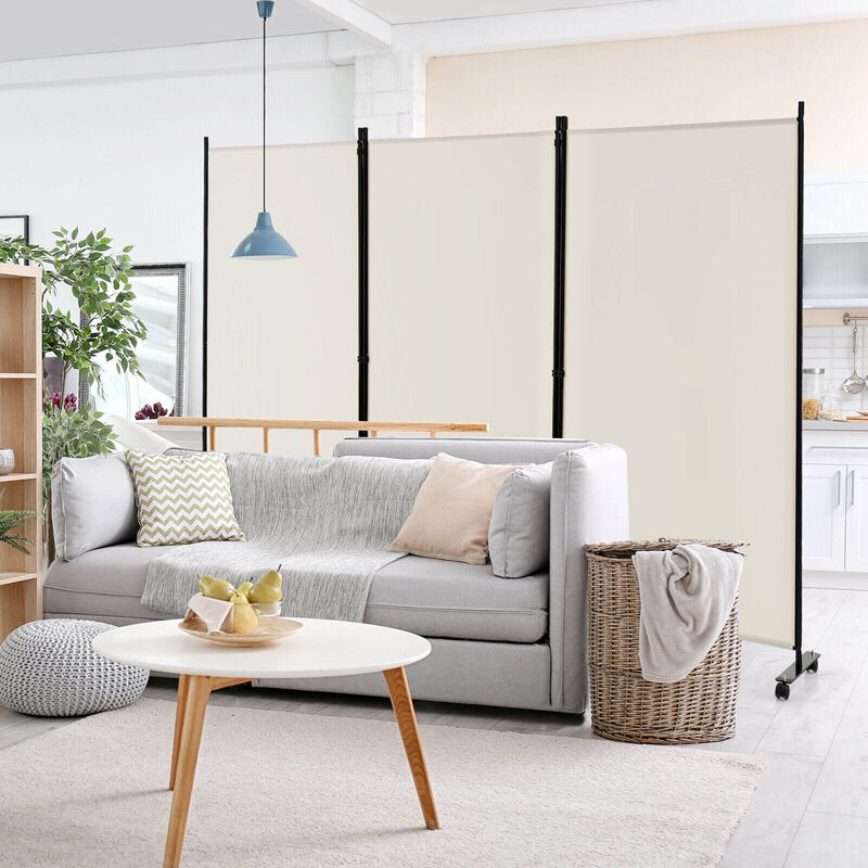 3 Panel Folding Room Divider with Lockable Wheels