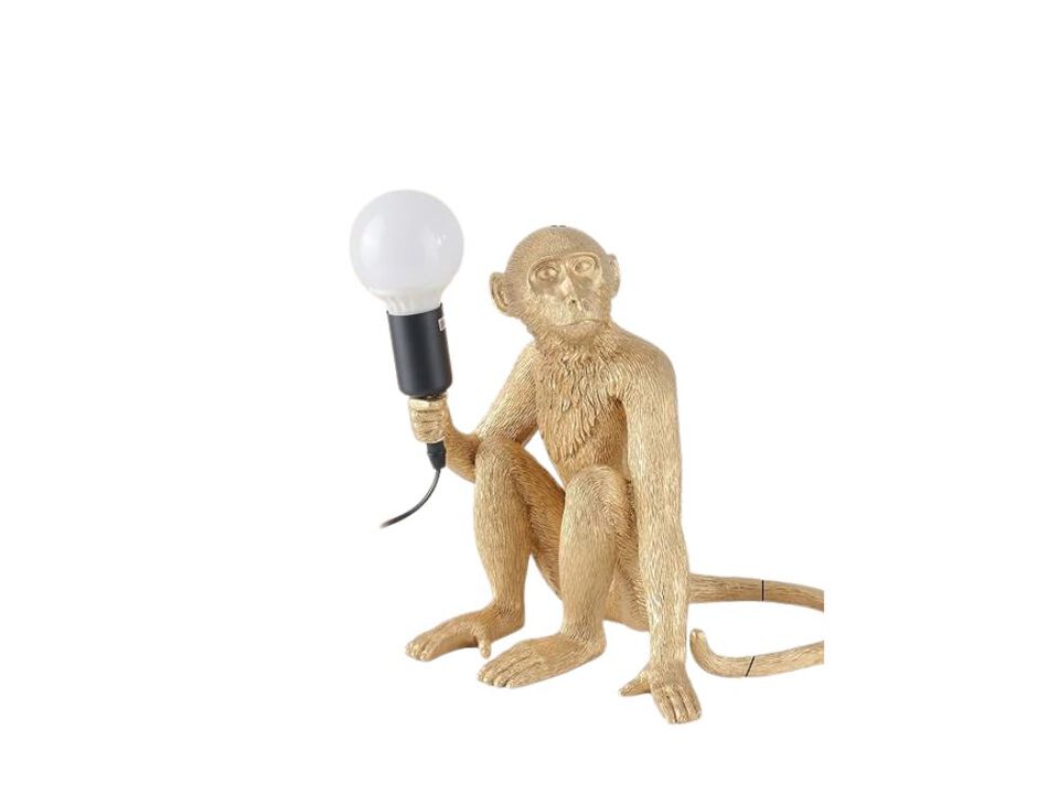 Table Lamp &ndash; Gold Resin Sitting Monkey LED Desk Light, Animal Bedside Home D&eacute;cor