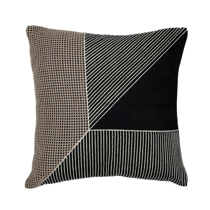 HomeRoots 20" Black and White Geometric Cotton Throw Pillow With Embroidery