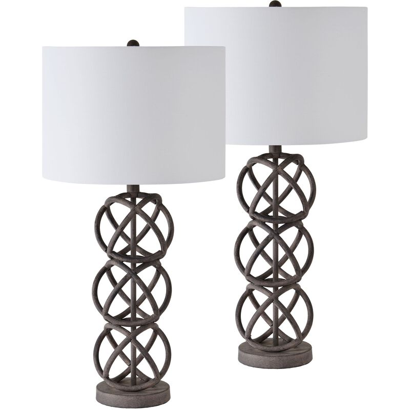 Set of 2 Black Table Lamps with White Drum Shade 31"