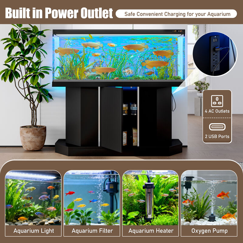 Whisen 55-75 Gallon Fish Tank Stand, Reptile Terrarium Stand, with Power Outlet, Cabinet and Shelf image number 4