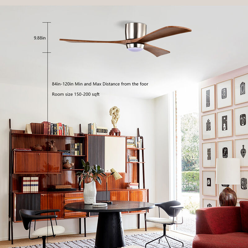 52" Ceiling Fan with LED Light &ndash; 3 Wood Blades, Remote, Quiet DC Motor, 6 Speeds