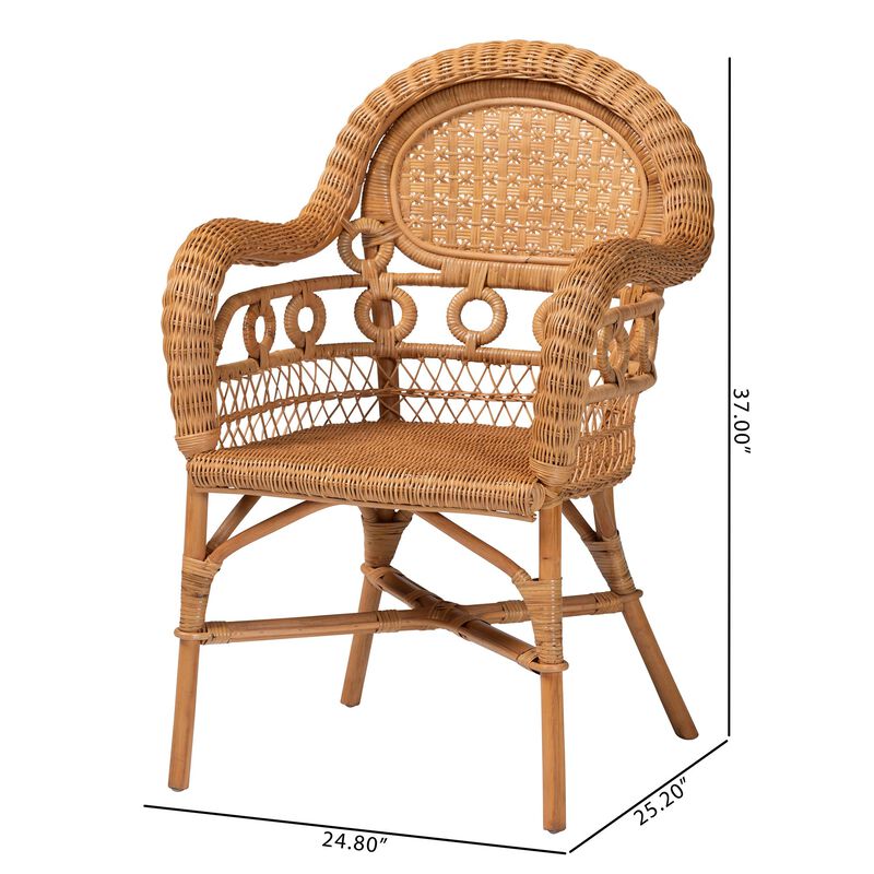 bali & pari Abigale Natural Rattan Dining Chair - Handwoven Wicker Accent Chair with Arms and Openwork Frame for Kitchen or Dining Room image number 8