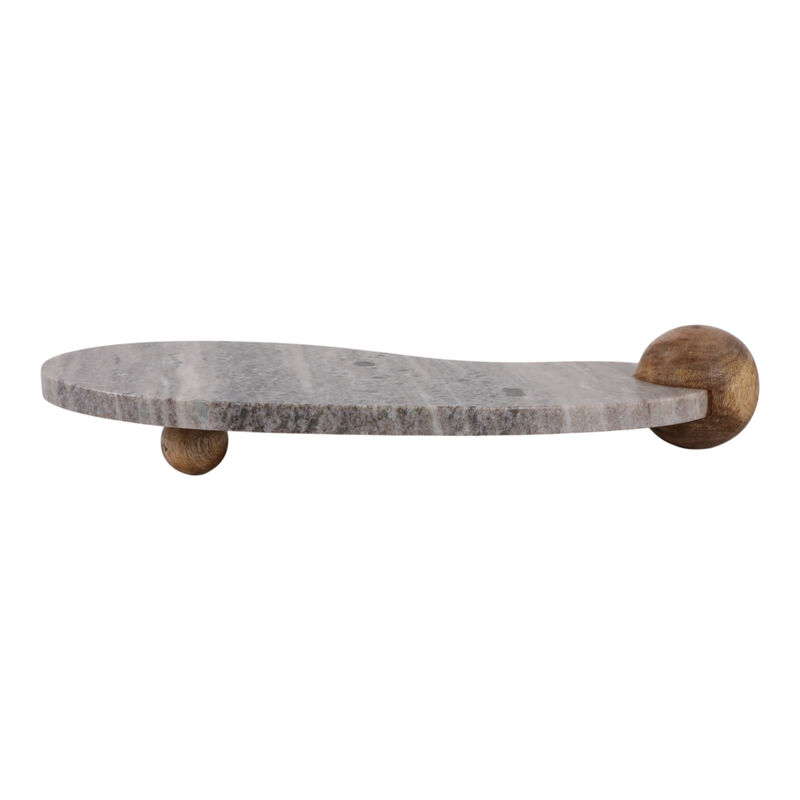 17x8" Curvy Marble Tray On Wood Ball Feet, Beige/b image number 3