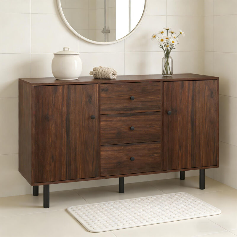 Accent Cabinet Console Storage Cabinet with 2 Cabinets 3 Drawers, Rustic Brown image number 2
