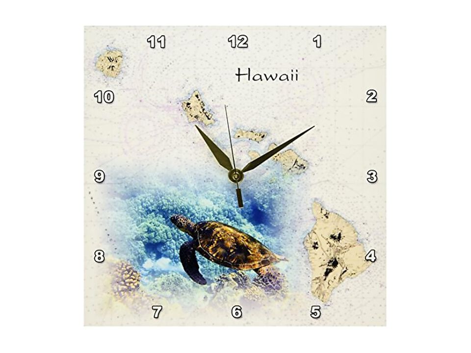 Hawaiian Islands Chart Sea Turtle Wall Clock 10 Inch Home Decor