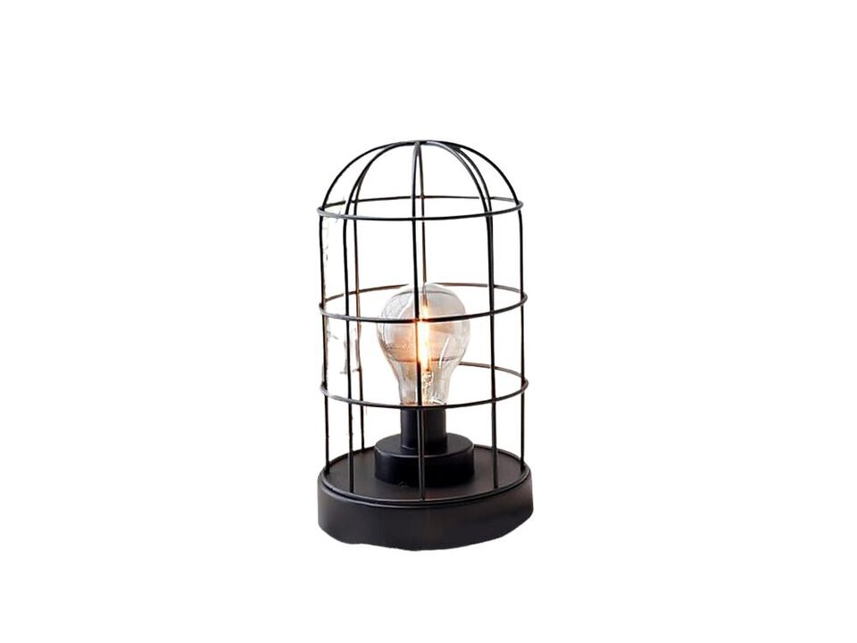 Cordless LED Battery Operated Vintage Metal Table Lantern For Living Room Black