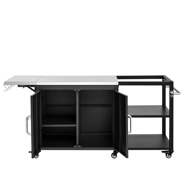 Whisen 76.6" Outdoor Grill Cart with Storage & Foldable Side Table, Stainless Steel & Metal, for Large Grills & Outdoor BBQ