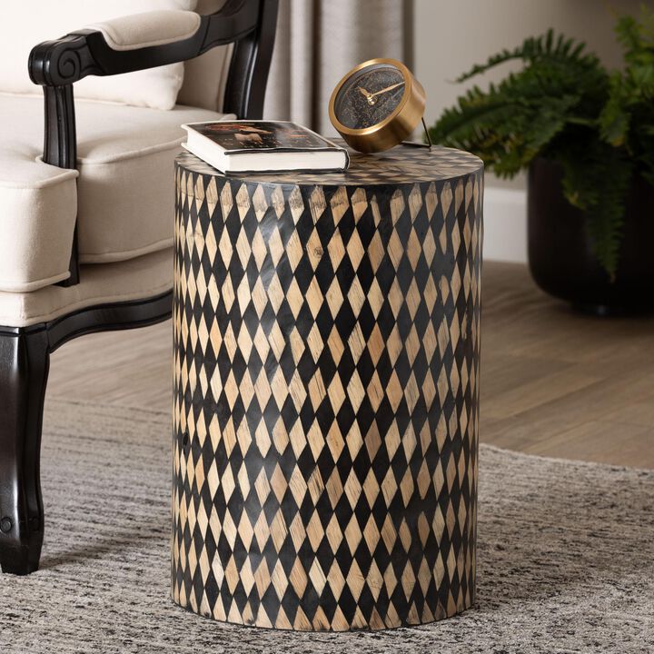 bali & pari Paulo Decorative End Table with Bamboo Diamond Pattern - Modern Accent Side Table for Living Room or Bedroom, Round