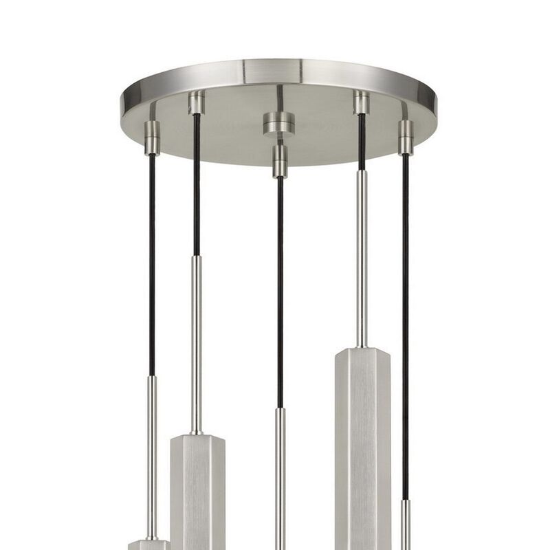Hexagonal Metal Frame 5 LED Light Pendant with Glass Diffuser, Gray - Benzara