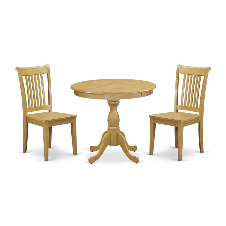 East West Furniture 3 Piece Dinette Set Includes 1 Wood Dining Table and 2 Oak Wood Dining Chairs with Slatted Back - Oak Finish