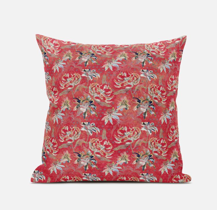 Homezia 20" Salmon Red Roses Zippered Suede Throw Pillow