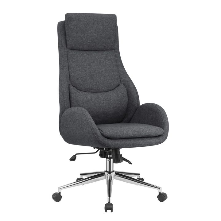 High Cushioned Tufted Back Fabric Office Chair with Star Base, Gray-Benzara