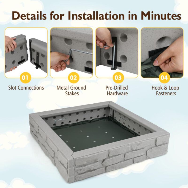 Hivvago 2-In-1 HDPE Kids Sandbox with Cover and Bottom Liner