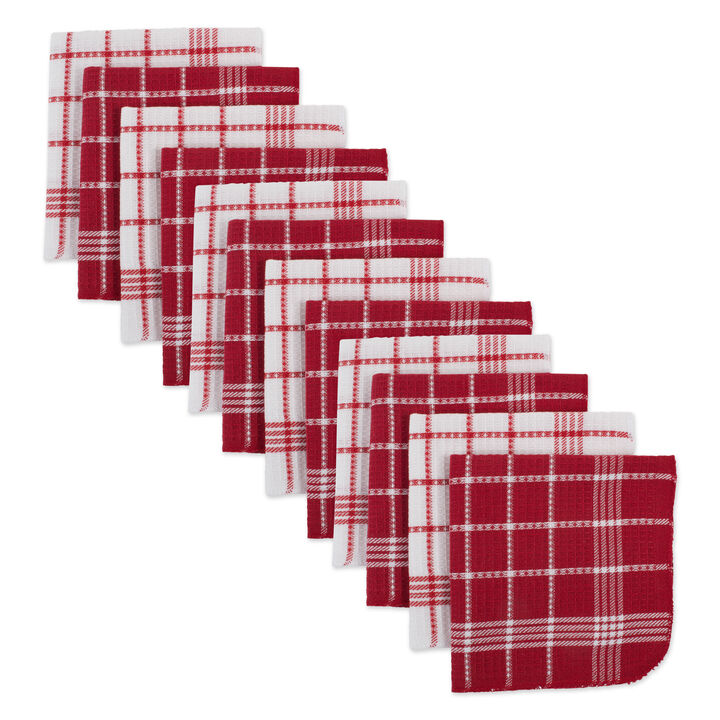 Set of 12 Red Waffle Weave Dishcloth 13"