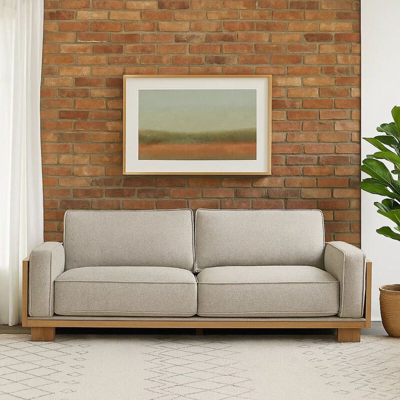 Denu Sofa, Light Brown Fabric Padded, Welt Trim Details, 93 Inch image number 1
