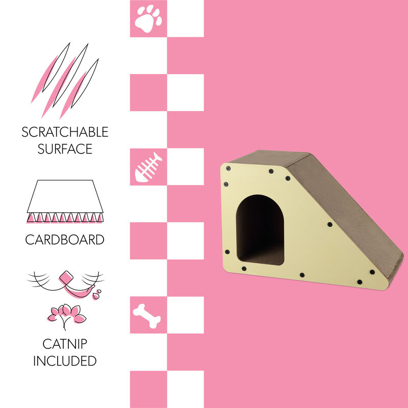 Kento 23.63" Minimalist Cardboard Angled Cat Cave Scratcher with Catnip, Almond