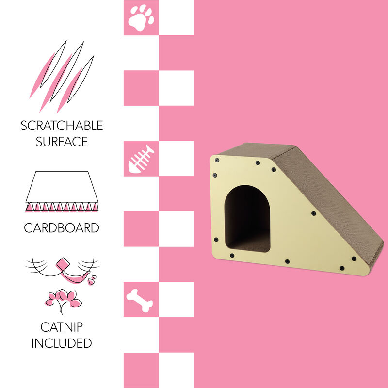 Kento Minimalist Cardboard Angled Cat Cave Scratcher with Catnip