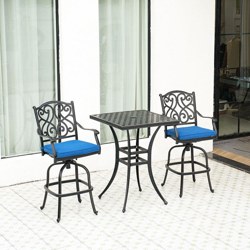 Mondawe Patio Dining Chairs with Removable Olefin Cushion Cast Aluminum Frame 360&deg; Swivel Bar Stool,Set of 2 image number 2
