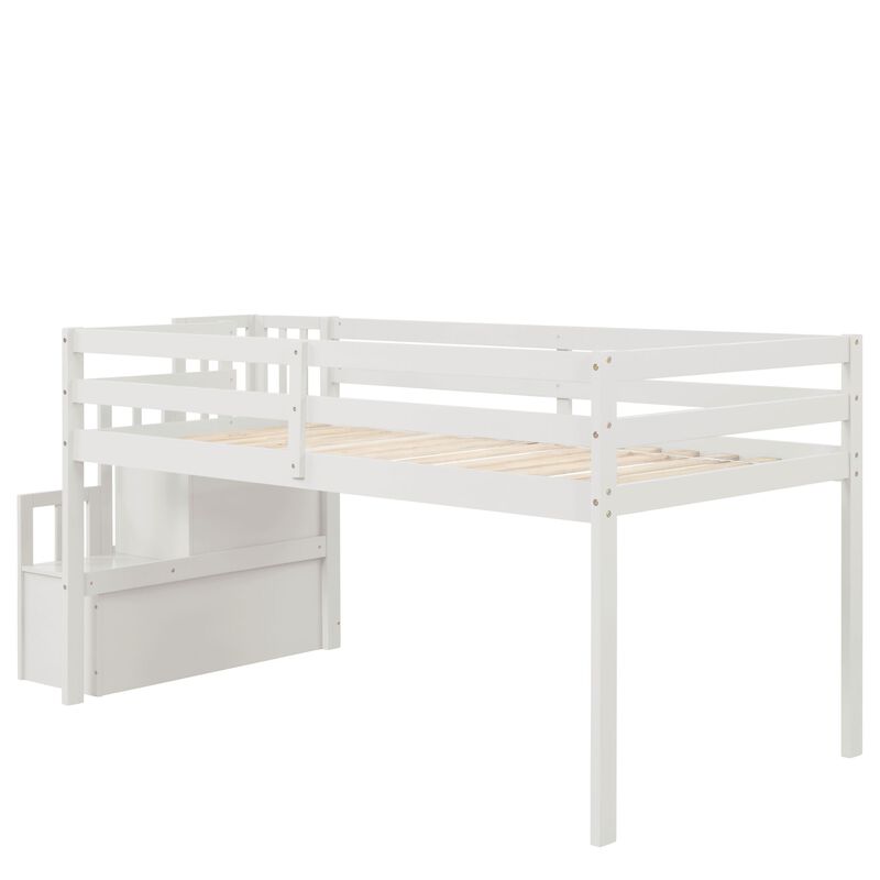 Whisen Twin Size Loft Bed with Staircase  and Safety Guardrails