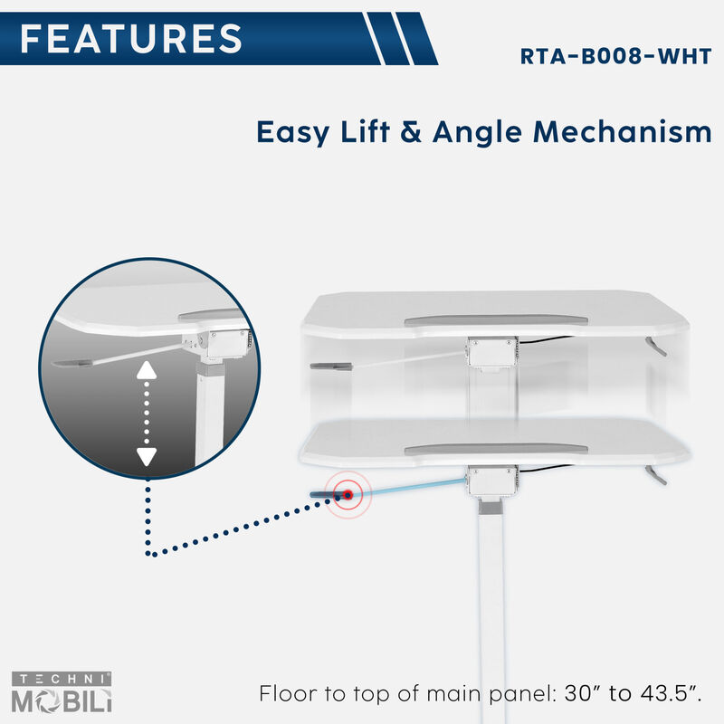 White Sit to Stand Mobile Laptop Computer Stand with Height Adjustable and Tiltable Table Top image number 5