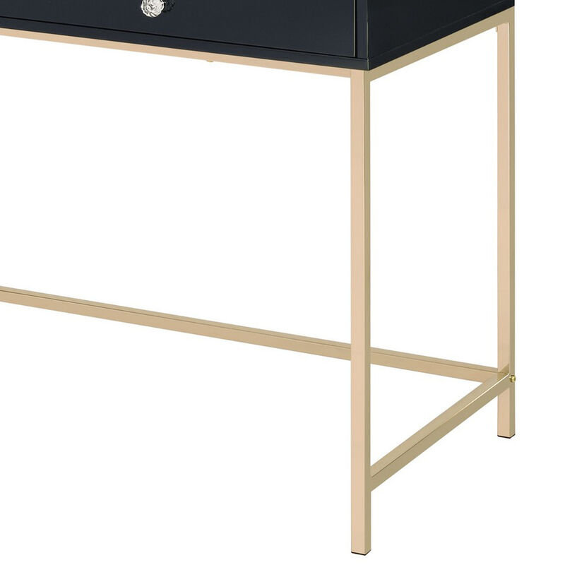 Writing Desk with 2 Storage Compartments, Black and Gold - Benzara