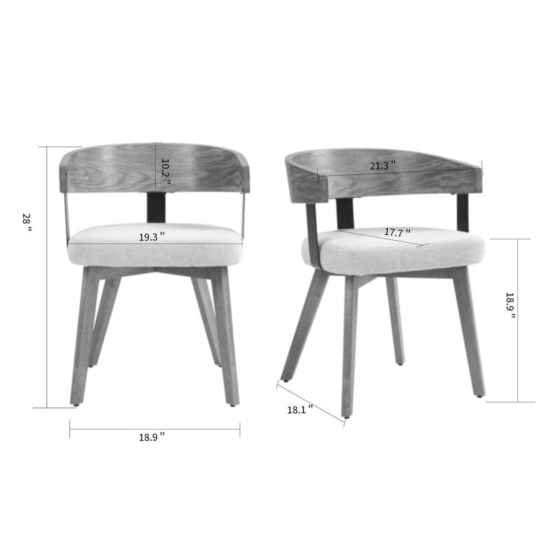 Glamour Home Set of 2 Beck Beige Linen Fabric Dining Chair Natural Wood Backrest and Legs
