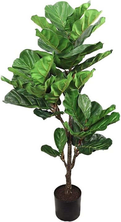 Silk Fiddle Leaf Fig Tree in Black Planters Pot 56 inches with 26 Life-Like Leaves and Natural Looking Trunk for Silk House Plant, Office or Lobby