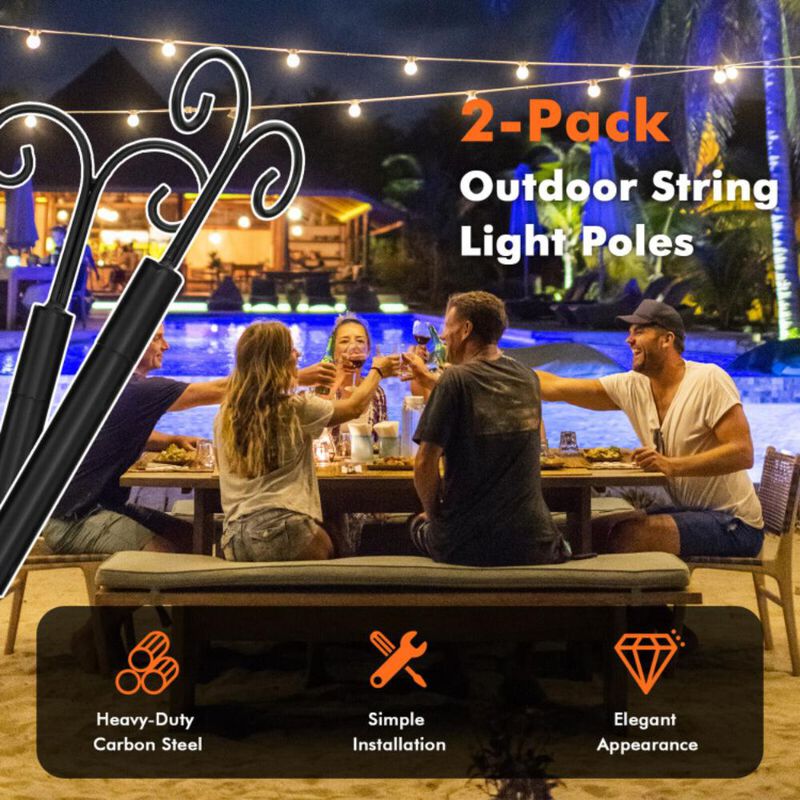 Hivvago 2 Pack  Outdoor String Light Poles with Top Arc Hook and 5-Prong Base