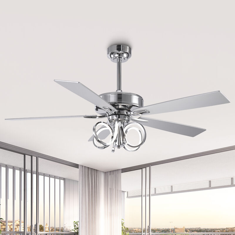 52 in. Chrome Reversible Blades 6-Speed Ceiling Fan with Light and Remote