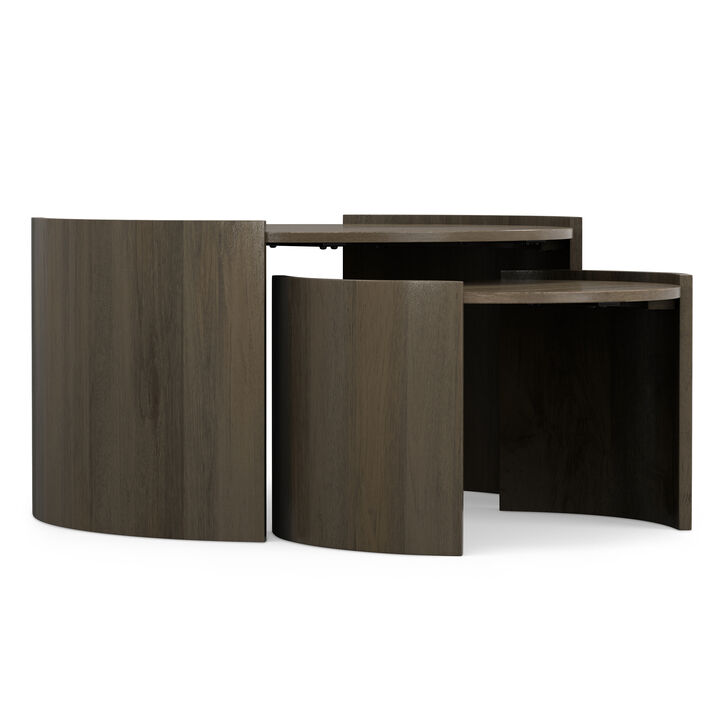 Robin SOLID MANGO WOOD 32 inch Wide Round Contemporary 2 Piece Nesting Table in Ash Grey, Fully Assembled