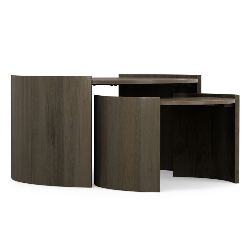 Robin SOLID MANGO WOOD 32 inch Wide Round Contemporary 2 Piece Nesting Table in Ash Grey, Fully Assembled